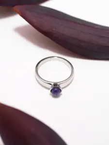 Exotic India 925 Sterling Silver Tanzanite Gemstone Studded Finger Ring