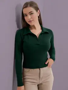 Dream Beauty Fashion Women Ribbed Shirt Collar Shirt Style Top