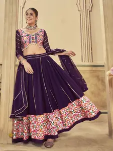 KALINI Embroidered Thread Work Georgette Semi-Stitched Lehenga & Choli With Dupatta