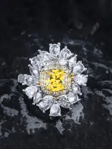 Jewels Galaxy Silver-Plated Cubic Zirconia Studded Finger Ring