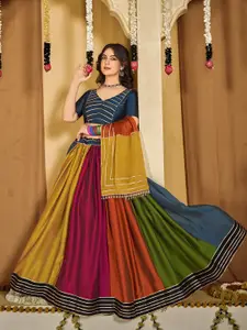 KALINI Embroidered Thread Work Semi-Stitched Lehenga & Unstitched Blouse With Dupatta