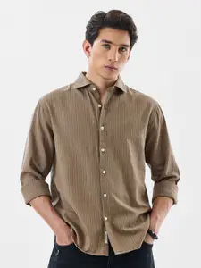 Snitch Vertical Striped Slim Fit Cotton Linen Casual Shirt