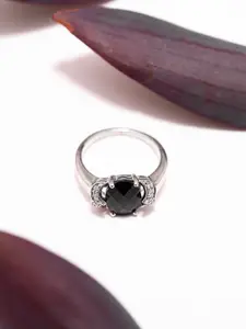 Exotic India Faceted 925 Sterling Silve Onyx & Cubic Zirconia Stone Studded Finger Ring