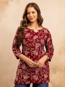 Mialo fashion Floral Printed Mandarin Collar Straight Kurti