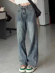 StyleCast Women Straight Fit High-Rise Medium Fade Jeans