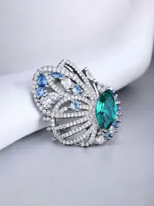 Jewels Galaxy Silver-Plated Cubic Zirconia Studded Finger Ring