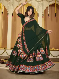 KALINI Embroidered Thread Work Semi-Stitched Lehenga & Unstitched Blouse With Dupatta