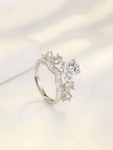 Jewels Galaxy Silver-Plated Cubic Zirconia Studded Finger Ring