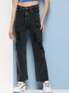 BAESD Women Hottie Flared Mid-Rise Mildly Distressed Stretchable Cotton Denim Jeans