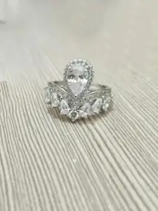 Jewels Galaxy Silver-Plated Cubic Zirconia Studded Finger Ring