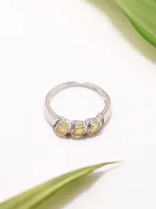 Exotic India 925 Sterling Silver Faceted Ethiopian Opal Trilogy Stone Studded Finger Ring