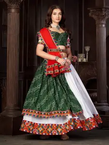 KALINI Printed Thread Work Semi-Stitched Lehenga & Unstitched Blouse With Dupatta