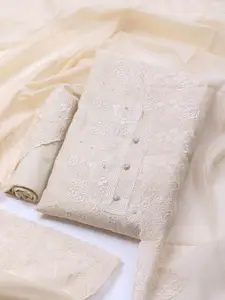 Meena Bazaar Floral Embroidered Thread Work Unstitched Dress Material