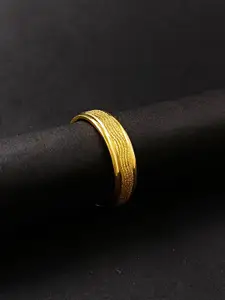 Saizen Stainless Steel Gold-Plated Textured Finger Ring