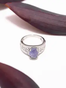 Exotic India 925 Sterling Silver Oval Cut Tanzanite Gemstone-Studded Lattice Design Ring