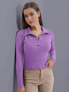 Dream Beauty Fashion Women Casual Ribbed Shirt Collar Fitted Top