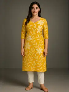 URMIR FASHION VASTRA MALA'S YELLOW PURE LINEN KURTI