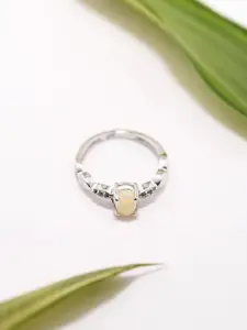 Exotic India 925 Sterling Silver Cabochon Ethiopian Opal & Cubic Zirconia Studded Ring