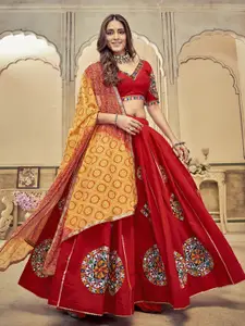 KALINI Embroidered Thread Work Cotton  Silk Semi-Stitched Lehenga & Choli With Dupatta