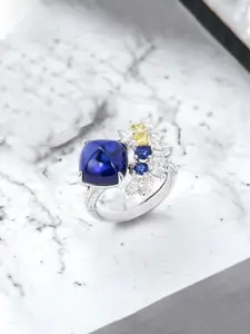 Jewels Galaxy Silver-Plated Cubic Zirconia Studded Finger Ring