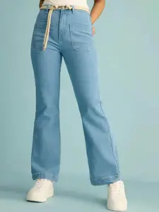Kotty Women Flared High-Rise Clean Look Stretchable Cotton Jeans