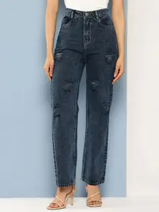 BAESD Women Hottie Flared Mid-Rise Highly Distressed Light Fade Stretchable Jeans