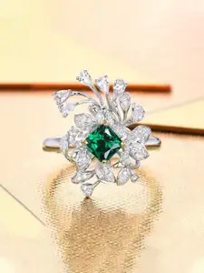 Jewels Galaxy Silver-Plated Cubic Zirconia Studded Finger Ring