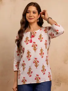 Mialo fashion Floral Printed Mandarin Collar Straight Pure Cotton Kurti