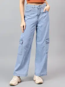 Kotty Women Wide Leg High-Rise Stretchable Cargos Style Jeans