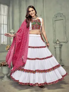 KALINI Embroidered Thread Work Semi-Stitched Lehenga With Unstitched Blouse & Dupatta