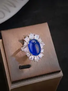 Jewels Galaxy Silver-Plated Cubic Zirconia Studded Finger Ring