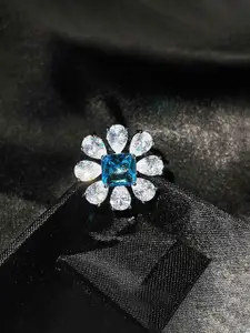 Jewels Galaxy Silver-Plated Cubic Zirconia Studded Finger Ring