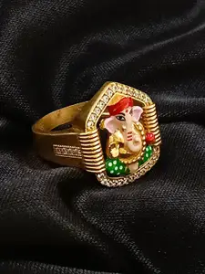 Saizen Men Gold-Plated Cubic ZirconiaStone Studded Finger Ring