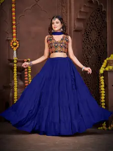 KALINI Embroidered Thread Work Georgette Semi-Stitched Lehenga & Choli With Dupatta