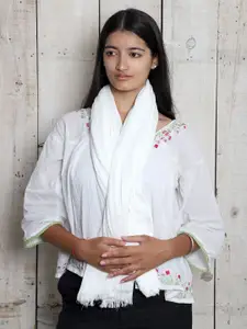 Contrast Living Women Frayed Bordered Pure Cotton Scarf