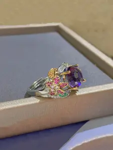 Jewels Galaxy Silver-Plated Cubic Zirconia Studded Finger Ring