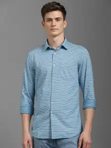 Louis Philippe Men Horizontal Striped Spread Collar Casual Shirt