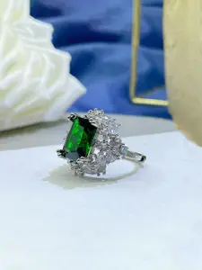 Jewels Galaxy Silver-Plated Cubic Zirconia Studded Finger Ring