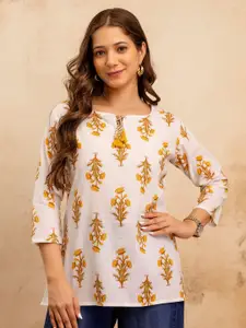 Mialo fashion Floral Printed Square Neck Straight Pure Cotton Kurti