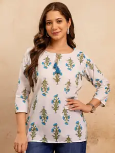 Mialo fashion Floral Printed Round Neck Straight Pure Cotton Kurti