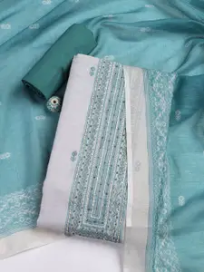 Meena Bazaar Floral Woven Design Sequinned Linen Unstitched Dress Material