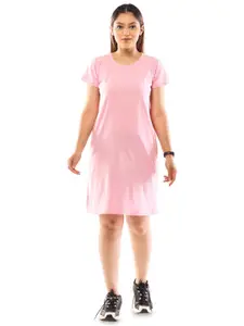 LAPPEN FASHION Women's Knee Length Plain Tee Dress Cotton Half Sleeve Long T-Shirt