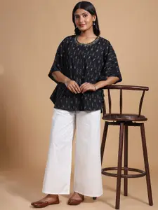 Taavi Women Ikat Pure Cotton Kurti With Batwing Sleeves
