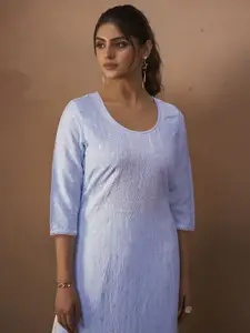 Anouk Floral Embroidered Round Neck Thread Work Straight Kurta