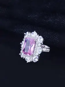 Jewels Galaxy Silver-Plated Cubic Zirconia Studded Finger Ring