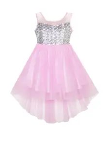 Shahina Fashion Girls Self Design Sequined High-Low Hem Fit & Flare Dress