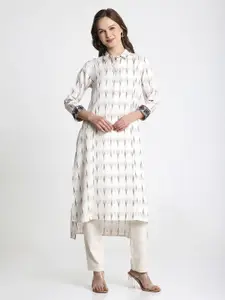 Saffron Threads Women Geometric Printed Screen Print Festive A-Line Kurta