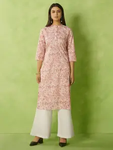 Anouk Floral Printed Mandarin Collar Straight Kurta