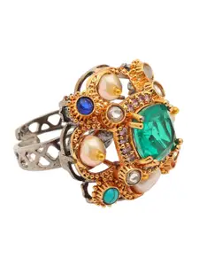 Exotic India Monalisa Stone-Studded & Beaded Finger Ring