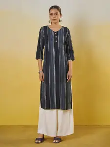 Anouk Striped V-Neck Straight Kurta